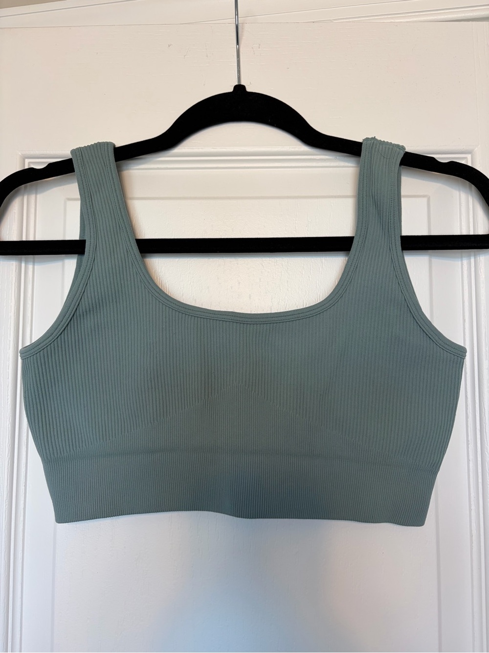 Ribbed Seamless Sports Bra Crop Top Scoop Neck Dusty Teal Sz M
